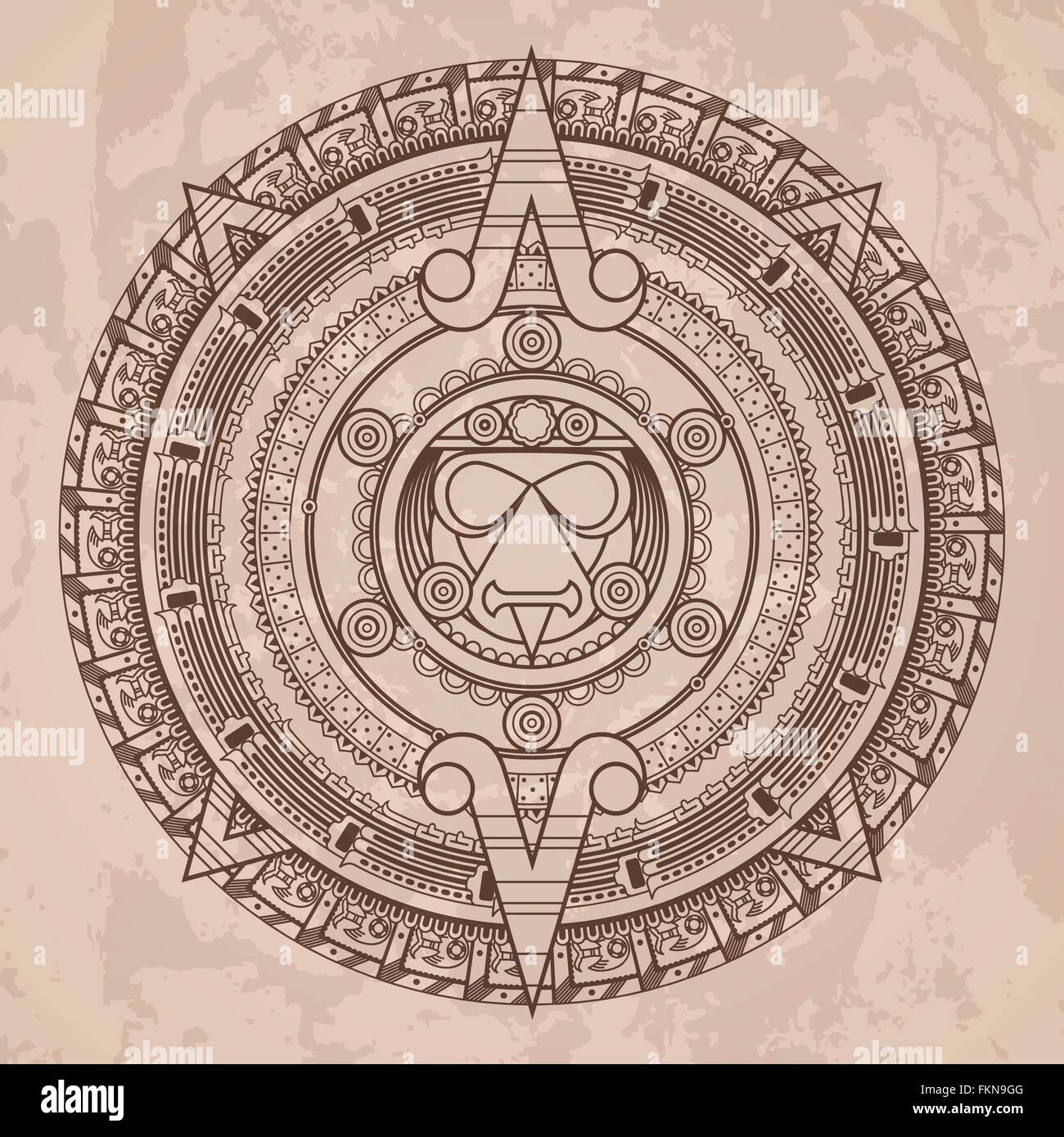 Vector modèle circulaire dans le style de la pierre calendaire aztèque Illustration de Vecteur