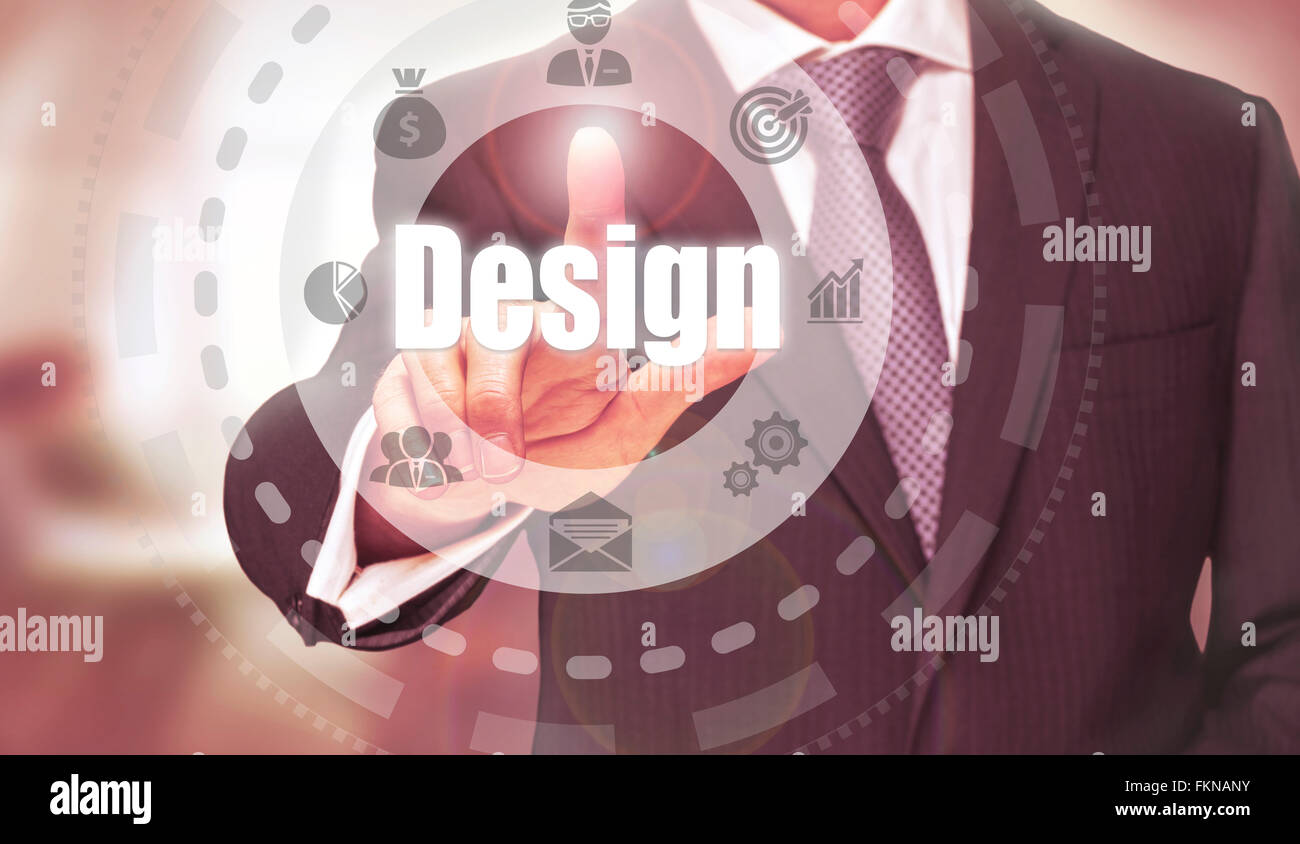Businessman appuyant sur un concept de design. Banque D'Images
