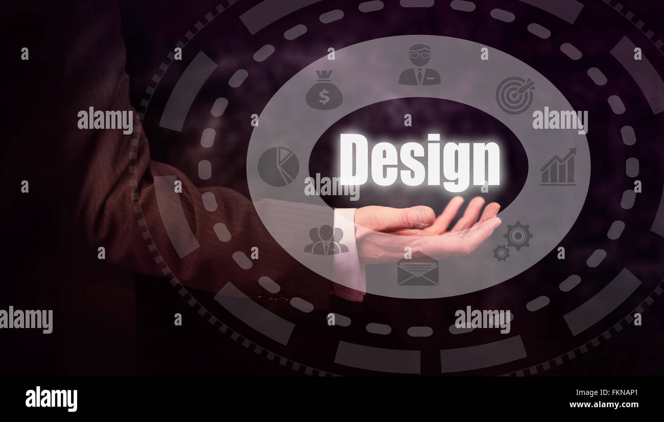Businessman appuyant sur un concept de design. Banque D'Images