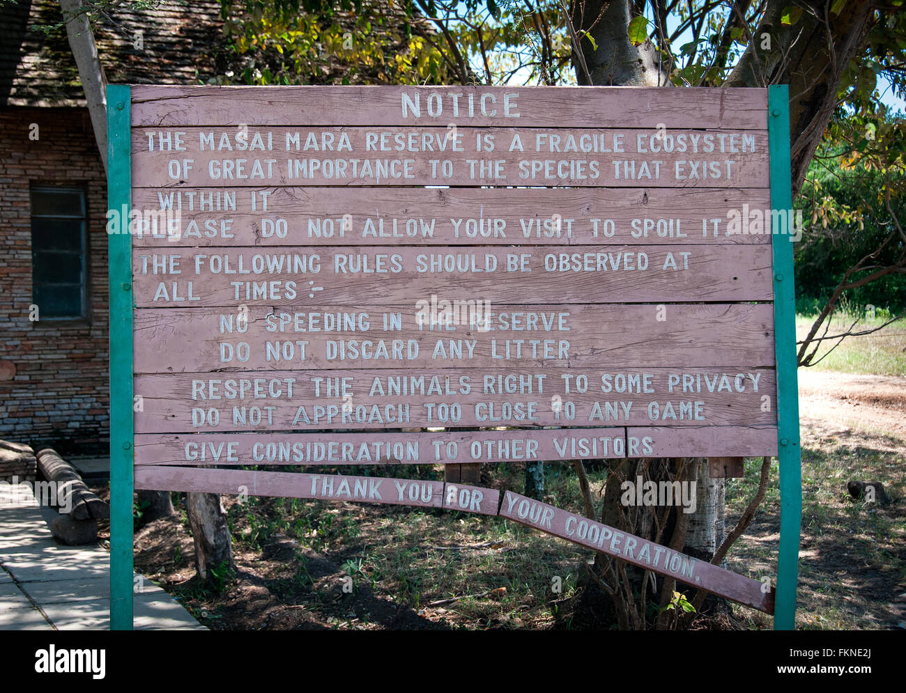 Panneau à l'entrée porte Talek Entrée de la Masai Mara National Reserve, Kenya, Afrique de l'Est Banque D'Images