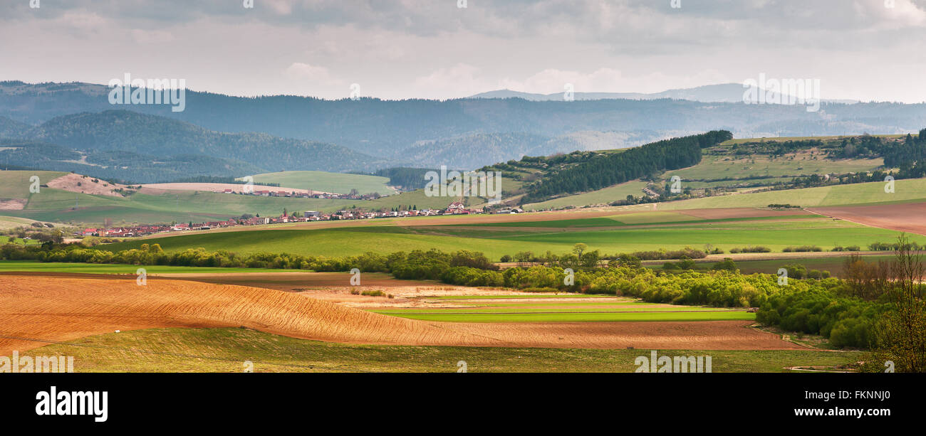 Green spring hills en Slovaquie. Campagne ensoleillée avril panorama Banque D'Images