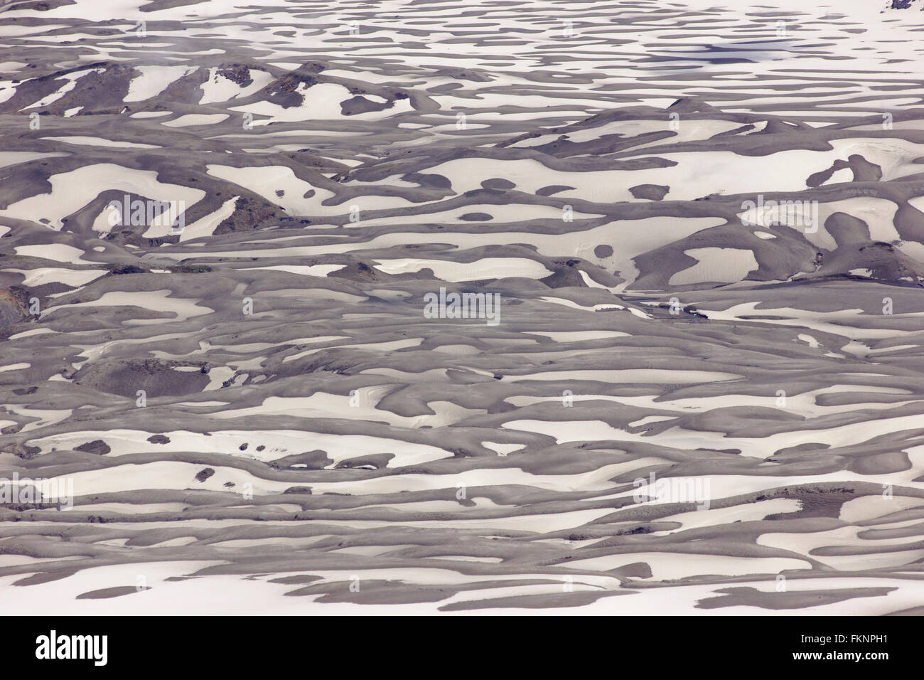 Neige et cendres volcaniques, Cordon Caulle sur volcan Puyehue, Patagonie, Chili Banque D'Images