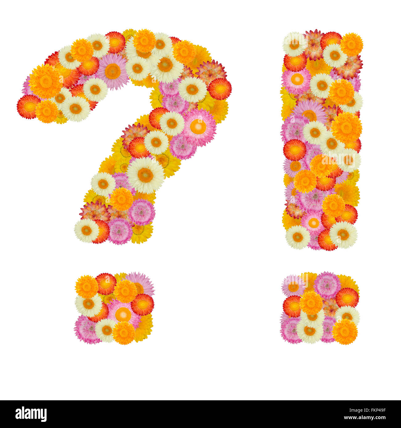Alphabet en paille et le point d'exclamation question fleurs Banque D'Images