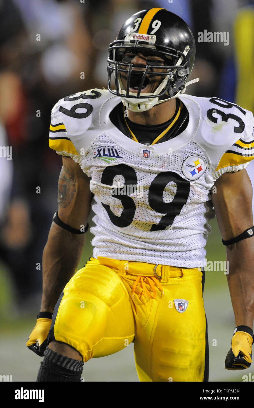 Tampa, Floride, USA. 1er février, 2009. Pittsburgh Steelers running back Willie Parker (39) célèbre au cours du troisième trimestre de Super Bowl XLIII contre les Arizona Cardinals chez Raymond James Stadium le 1er février 2009 à Tampa, en Floride. ZUMA Press/Scott A. Miller © Scott A. Miller/ZUMA/Alamy Fil Live News Banque D'Images