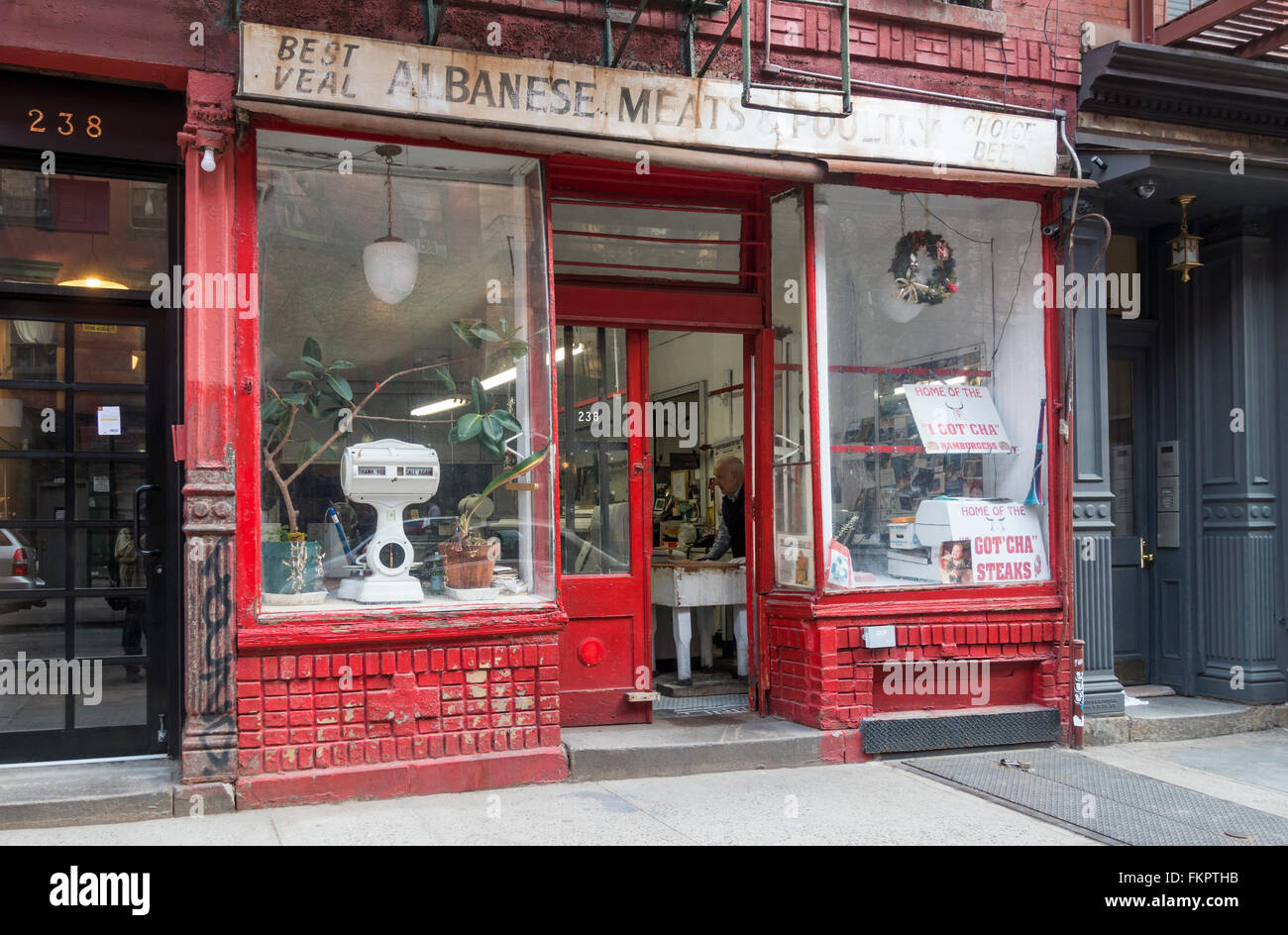 Albanese, Viande et volaille, une ancienne boucherie italienne dans la Petite Italie de New York City Banque D'Images