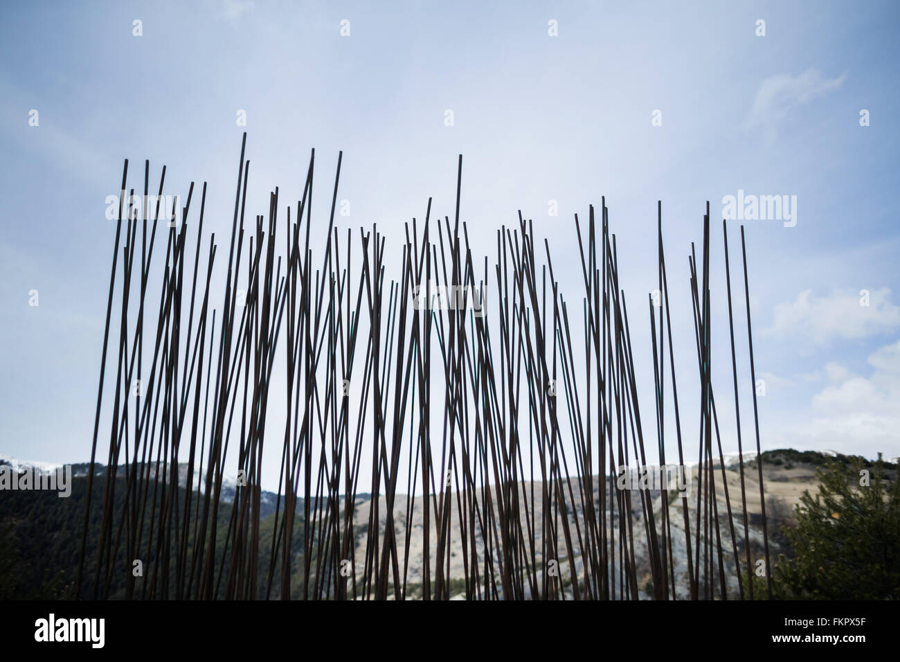 Une vue sur le site commémoratif pour les victimes de l'accident d'avion du vol Germanwings 4U 9525 près de l'emplacement de l'accident à Bléone, France, 26 février 2016. Le monument se compose de 149 barres de fer. Photo : afp/Vennenbernd Rolf Banque D'Images