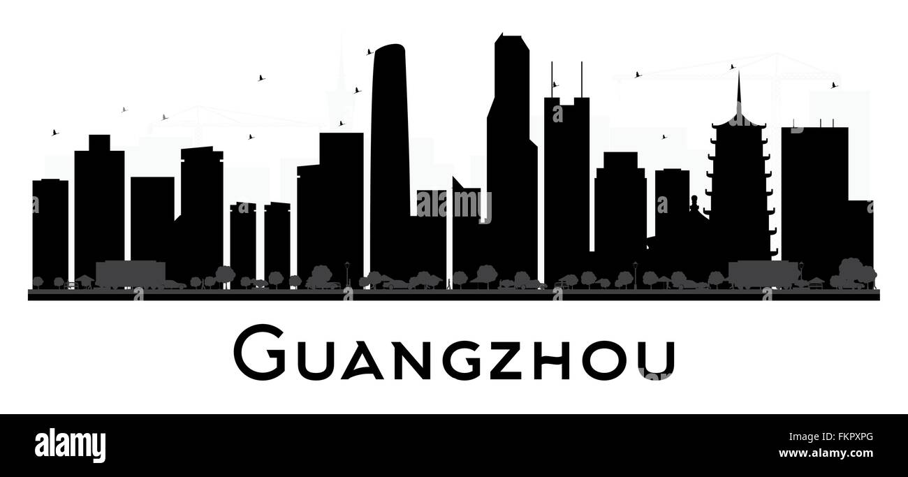 Guangzhou City skyline silhouette noir et blanc. Vector illustration. Concept simple pour le tourisme, la bannière de présentation Illustration de Vecteur