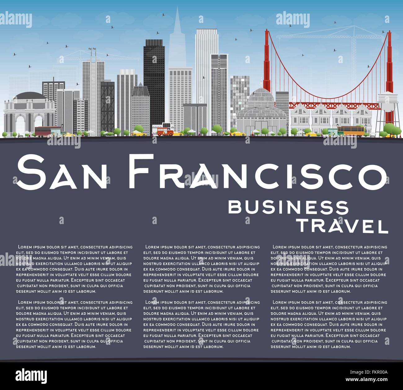 Horizon de San Francisco avec des immeubles gris et bleu ciel. Vector Illustration. Les voyages d'affaires et tourisme Concept avec copie Espace Illustration de Vecteur