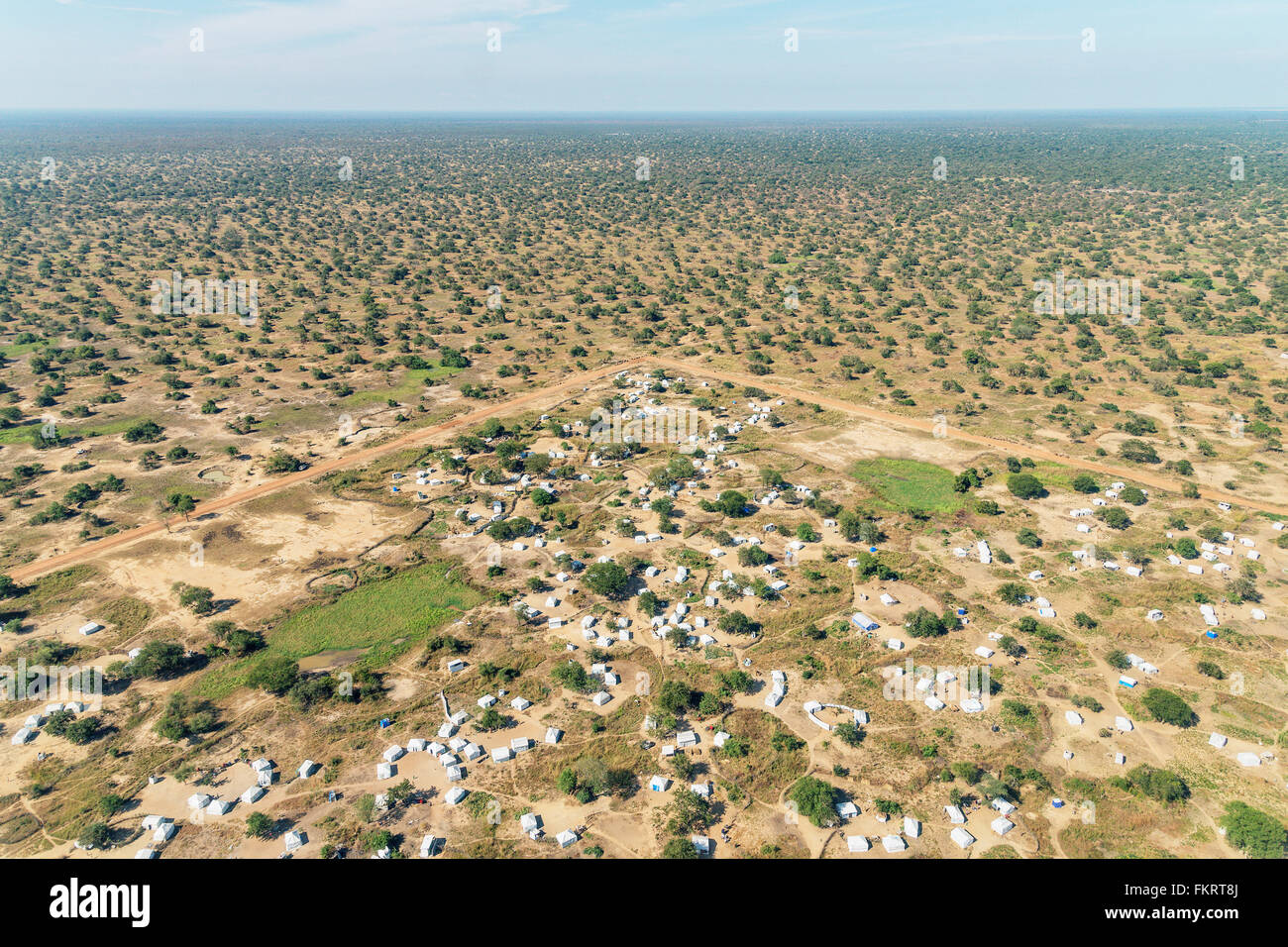 Vue aérienne de camps de réfugiés au Soudan du Sud, Mingkaman. Banque D'Images