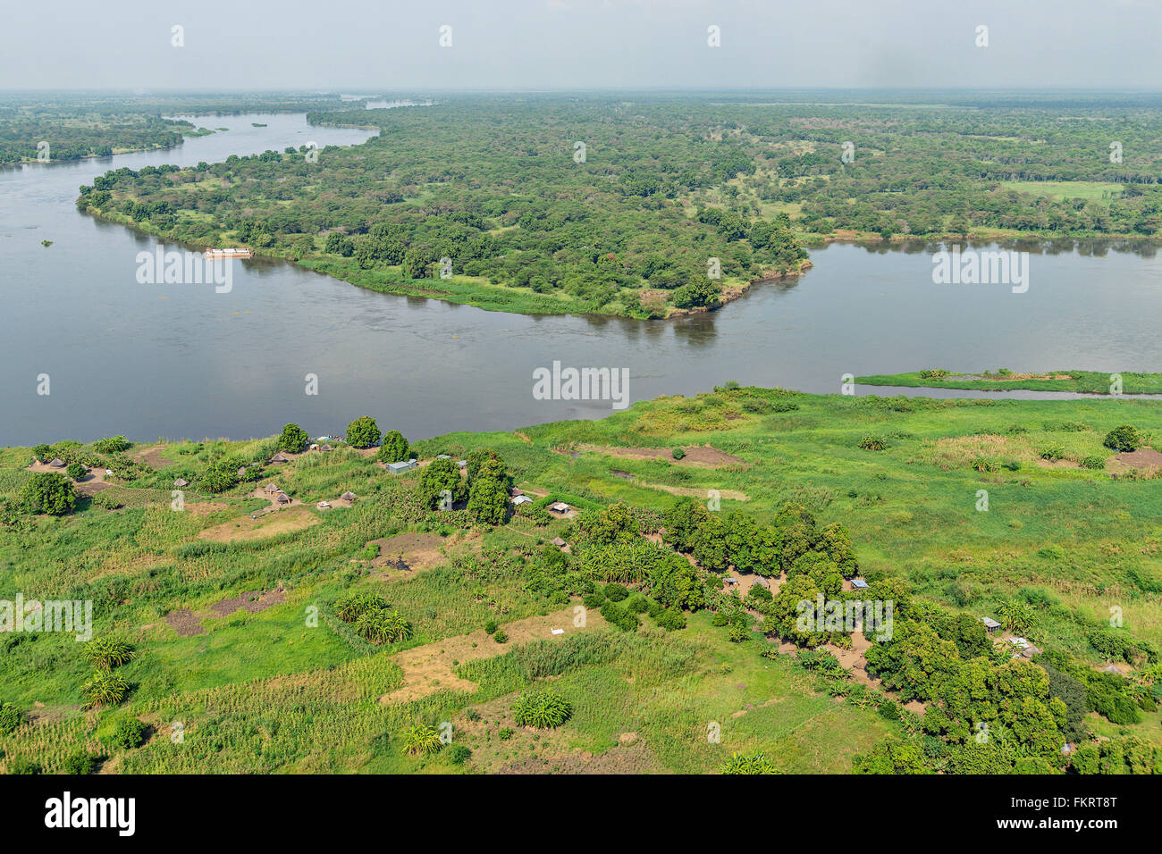 Vue aérienne de la rivière du Nil près de Juba, la capitale du Soudan. Banque D'Images