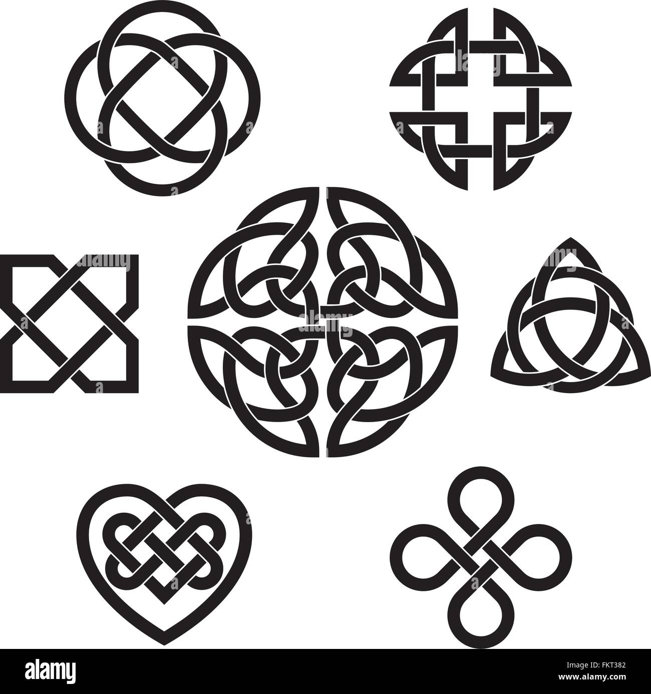 Ensemble de sept noeuds celtiques traditionnels l'infini des éléments de vecteur Illustration de Vecteur