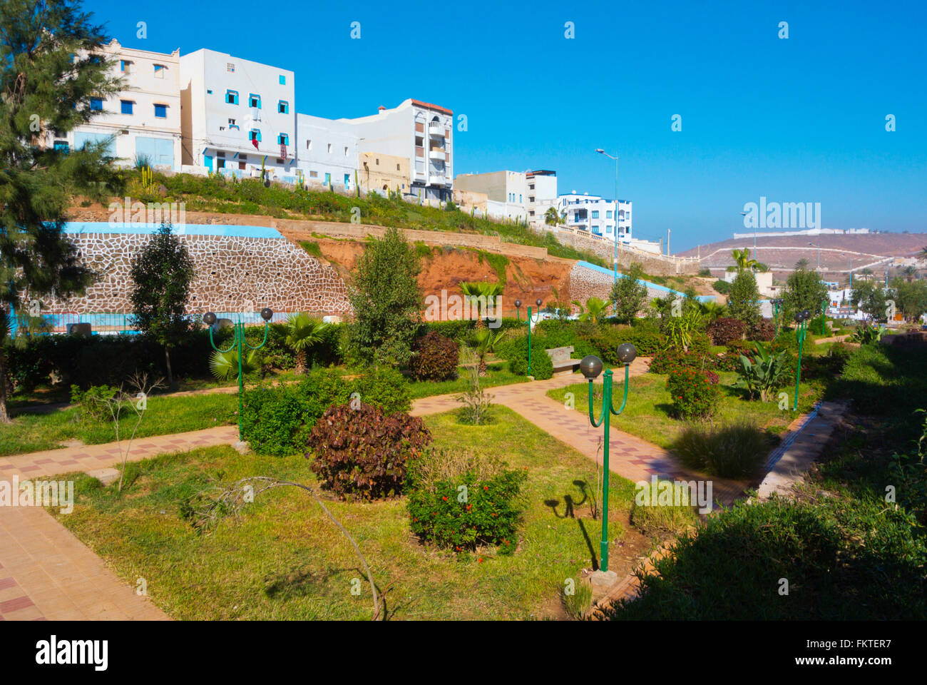Jardin el Houriya, Houria park, Sidi Ifni, Guelmim-Oued, région du sud du Maroc, l'Afrique du Nord Banque D'Images