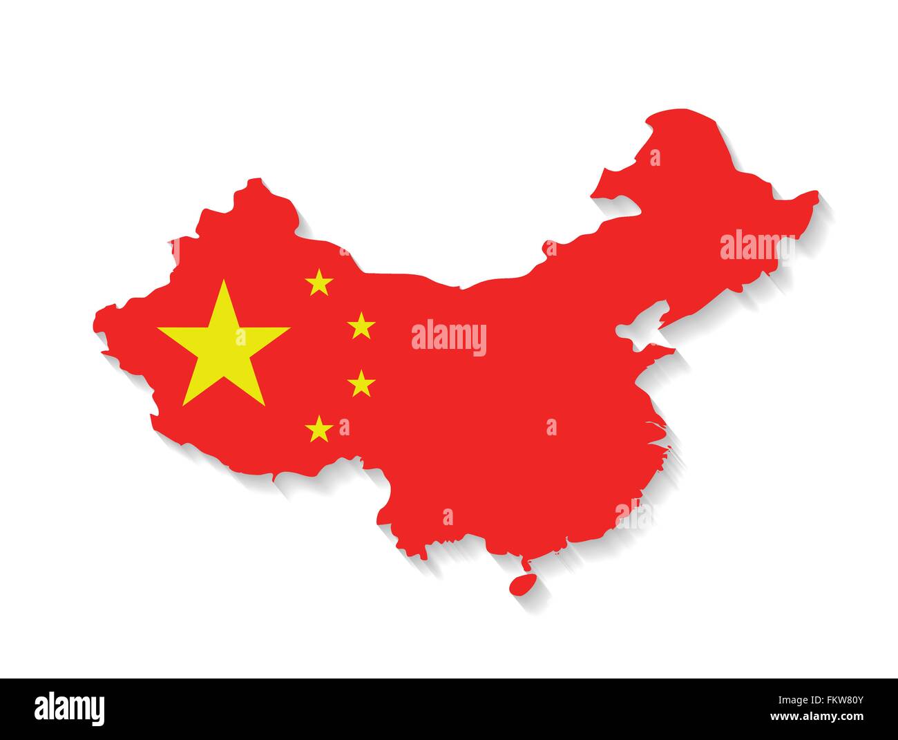 Chine carte pays avec un drapeau et d'effet d'ombre Illustration de Vecteur