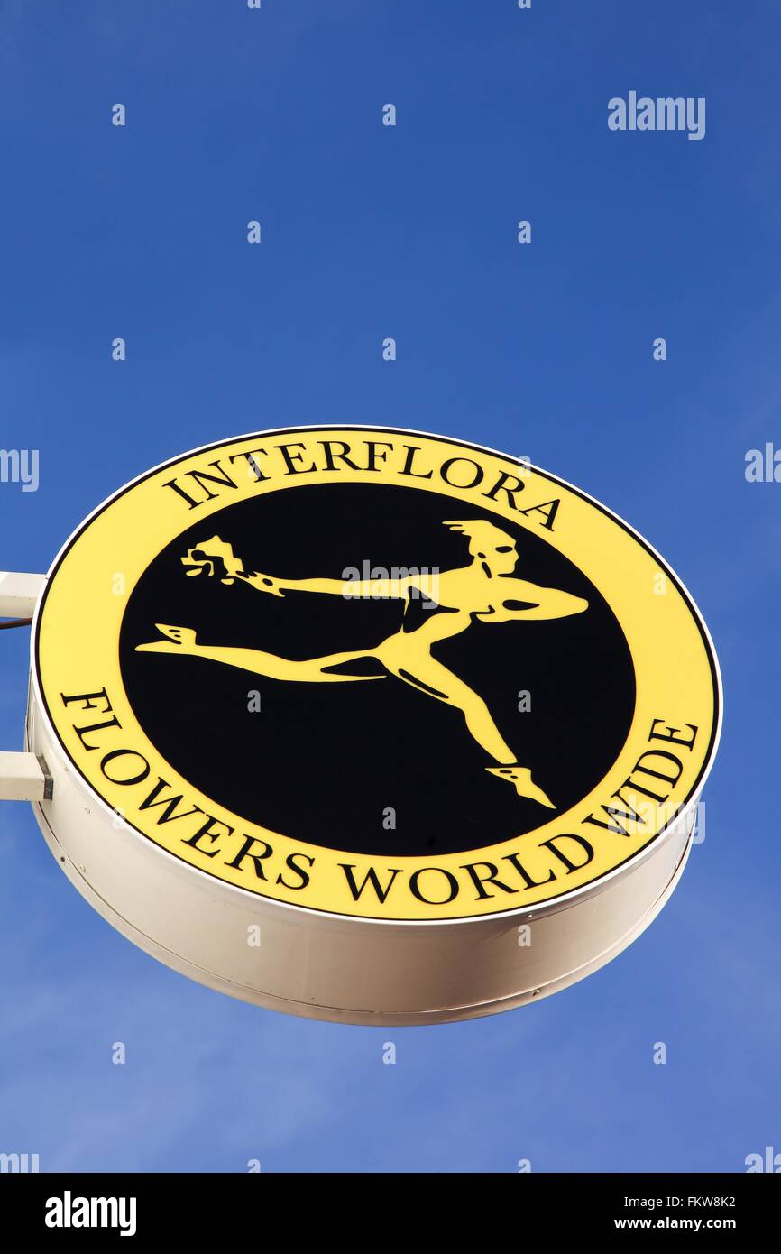Logo Interflora contre un mur Banque D'Images