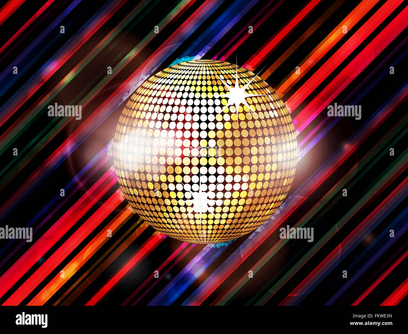 Boule disco d'or sur fond brillant rayé abstrait Banque D'Images