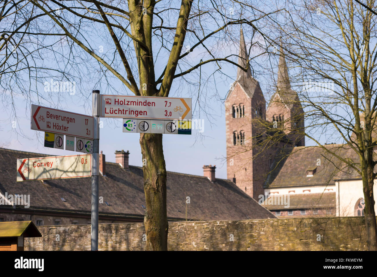 Schloss Corvey Cyclable Weser Banque D'Images