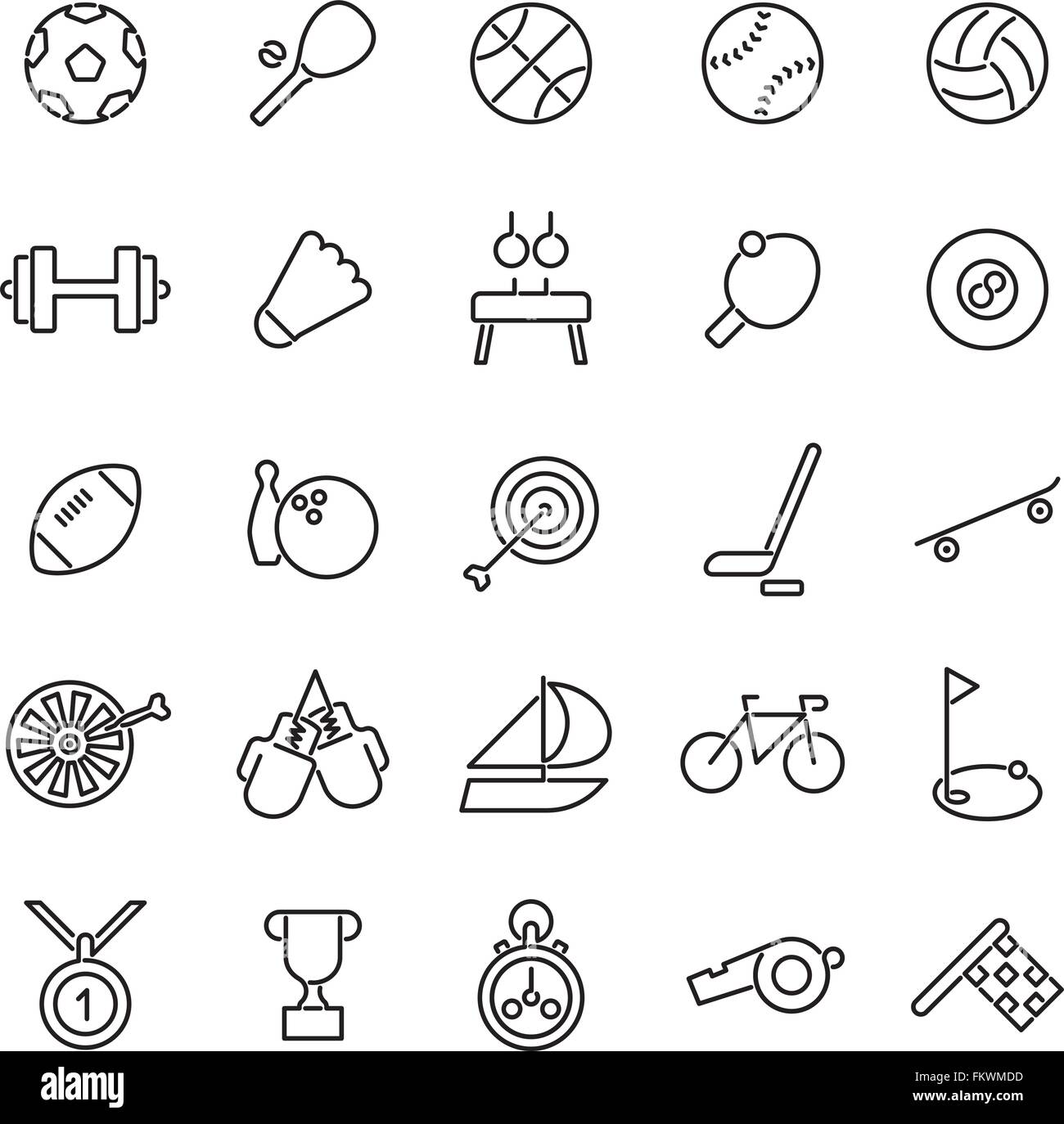 Ensemble de 25 icônes de lignes connexes sports noir Illustration de Vecteur