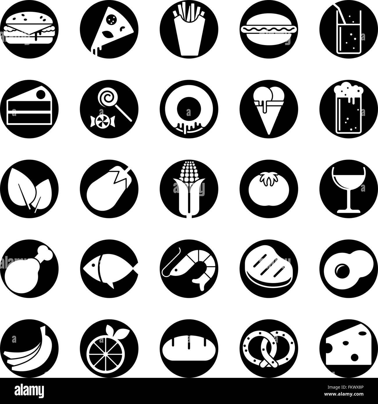 Collection de 25 aliments et boissons solides icônes vectorielles en rond Illustration de Vecteur