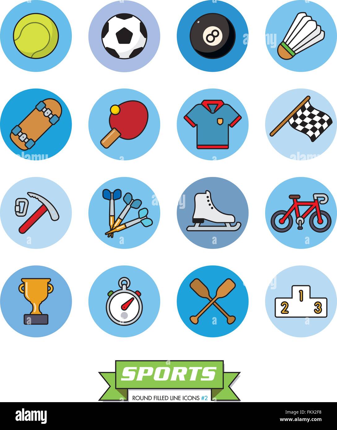 Collection d'icônes en ligne rempli de sports cercles bleus, partie 2 Illustration de Vecteur