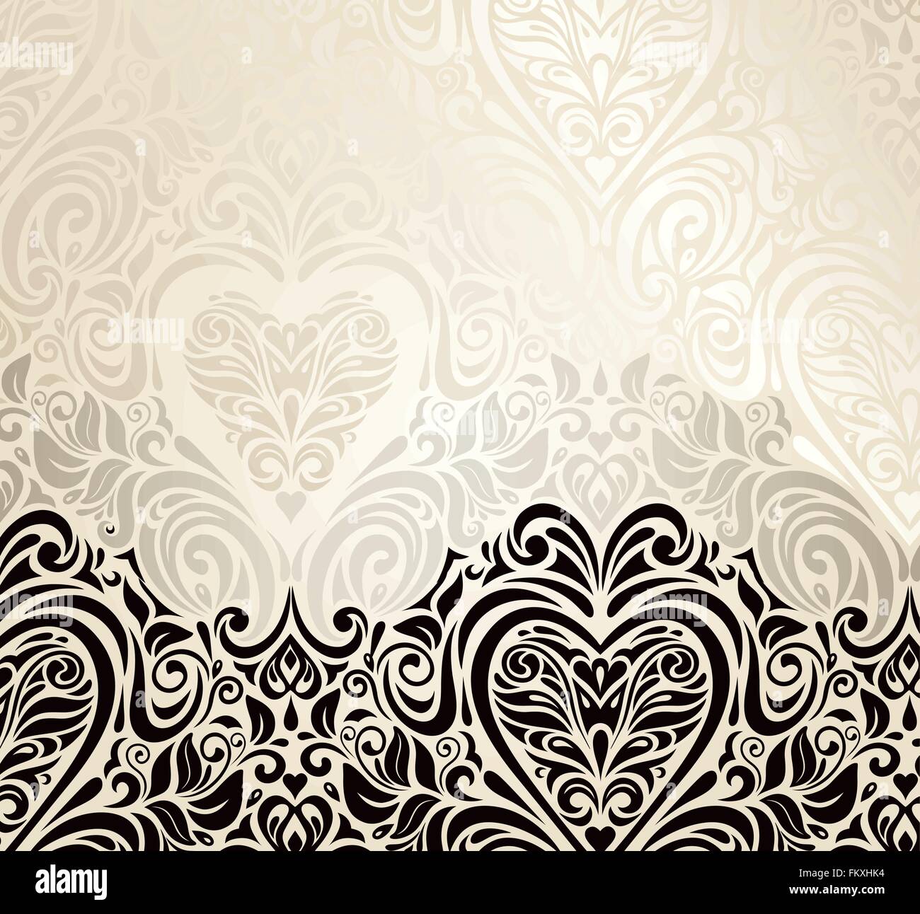 Décoration à la mode vintage saint-valentin invitation conception d'arrière-plan en noir, écru et modèle d'or Illustration de Vecteur