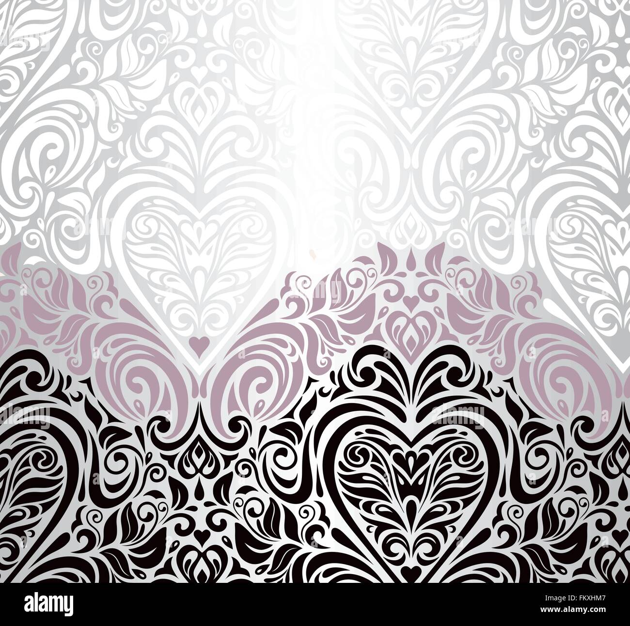 Argent rose et noir vintage mariage invitation floral background avec symbole ornamen coeurs Illustration de Vecteur