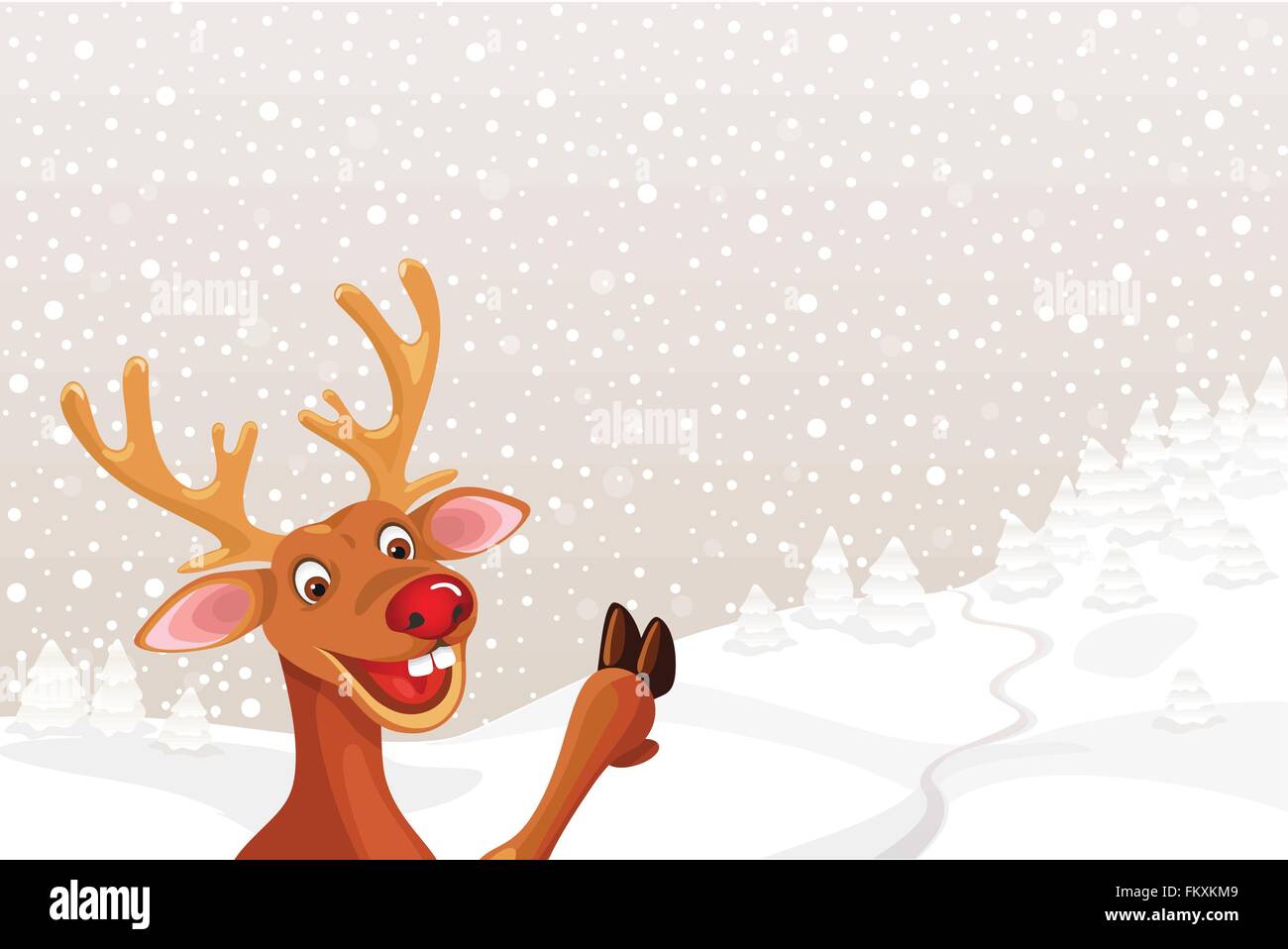 Le renne Rudolph avec copie espace paysage de Noël snowflake background Illustration de Vecteur