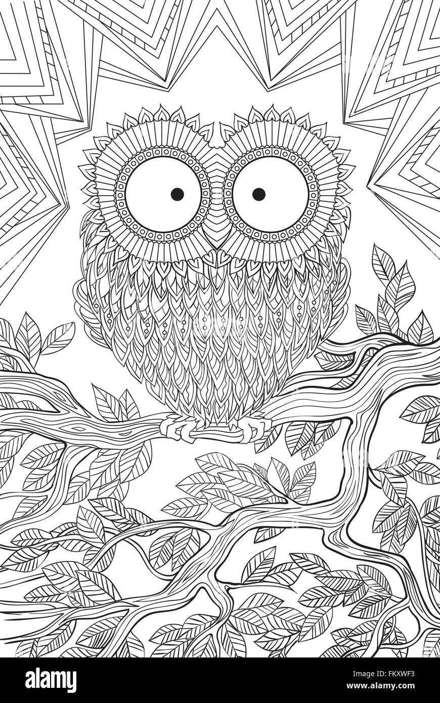 Owl oiseau posé sur une branche Illustration de Vecteur