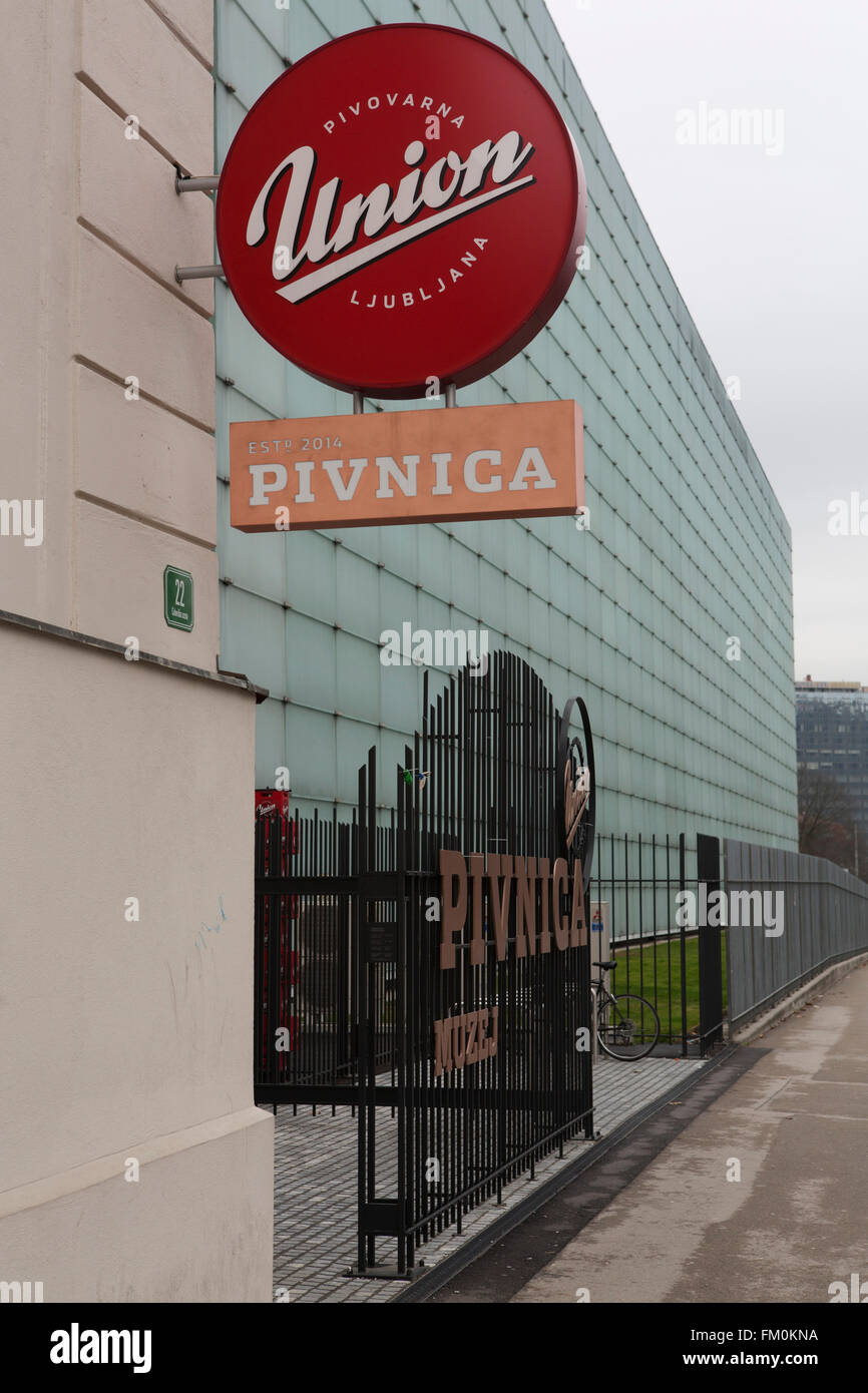 La brasserie de l'Union européenne à Ljubljana, Slovénie. Restaurant La