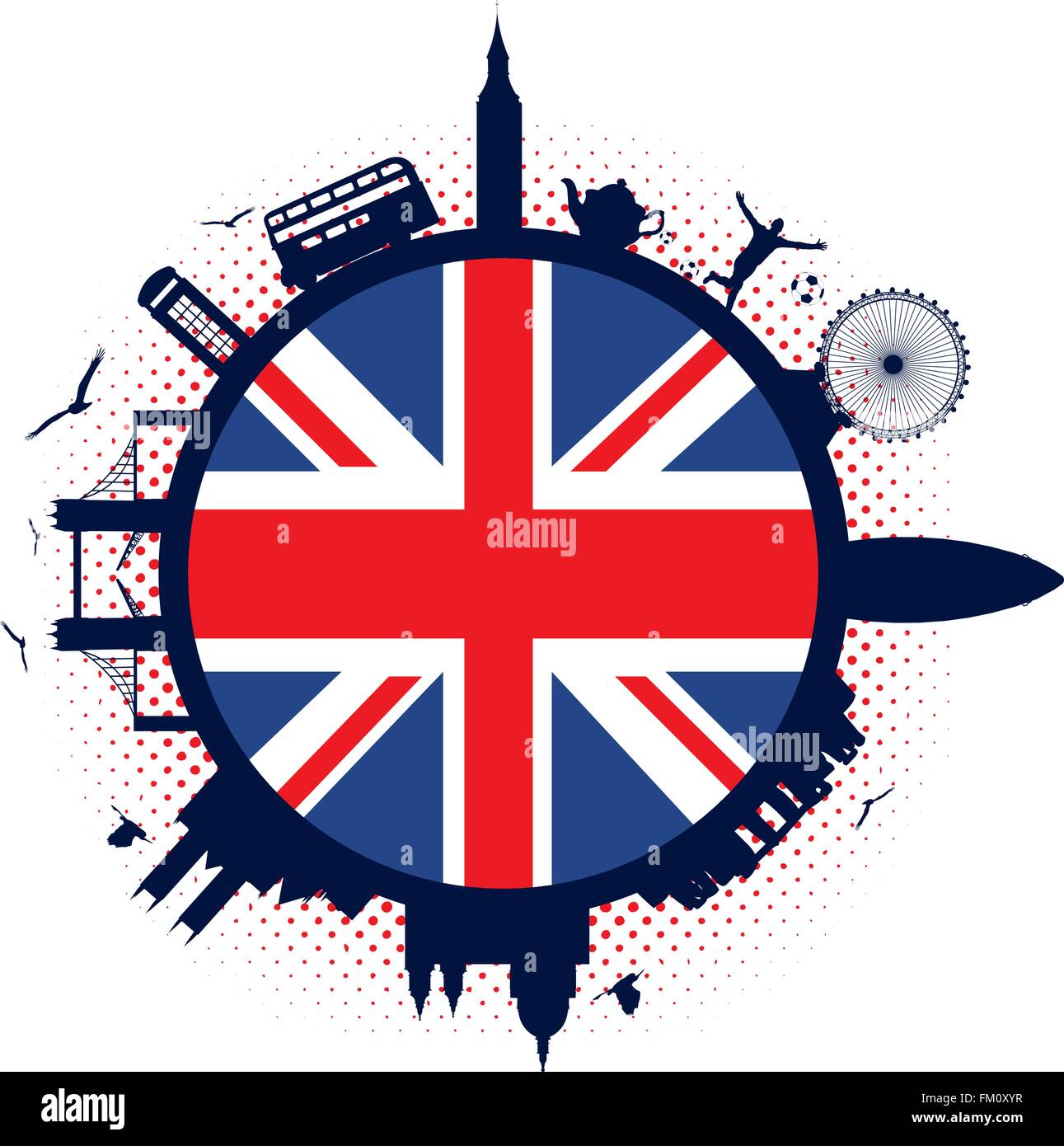 Pavillon du Royaume-Uni et silhouettes Illustration de Vecteur