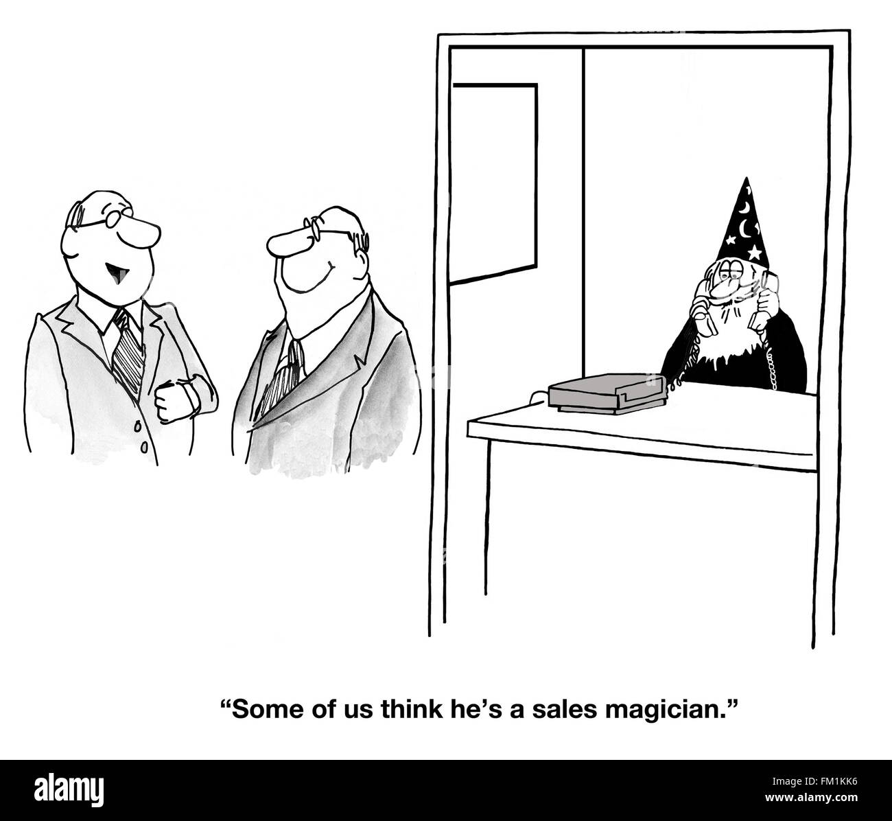 Caricature d'affaires sur un excellent vendeur. Banque D'Images