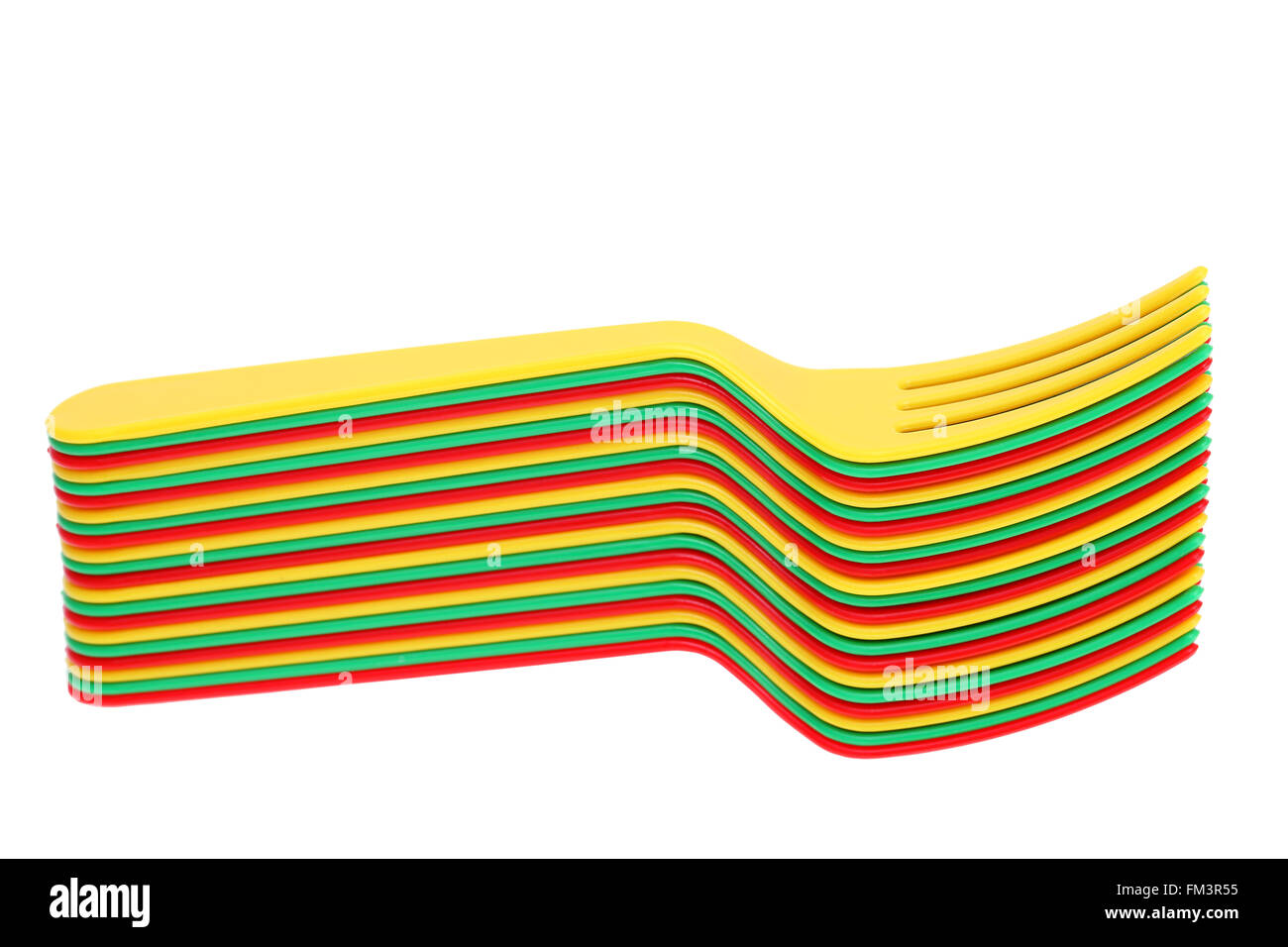 Fourches colorés en plastique isolé sur fond blanc Banque D'Images