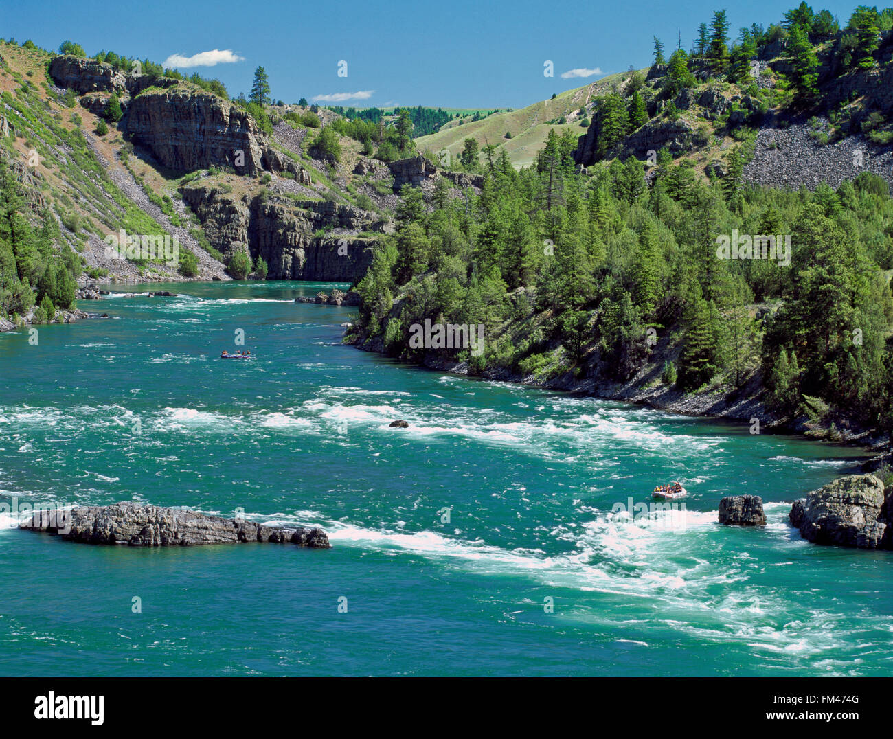 des chevrons qui font courir des rapides de buffle sur la rivière à tête plate dans un canyon sous le barrage de kerr près de polson, montana Banque D'Images