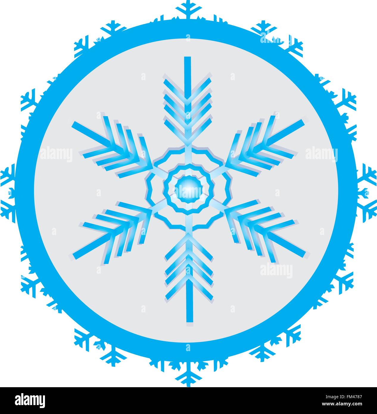 Autocollant isolé avec un flocon de neige bleu sur fond blanc Illustration de Vecteur