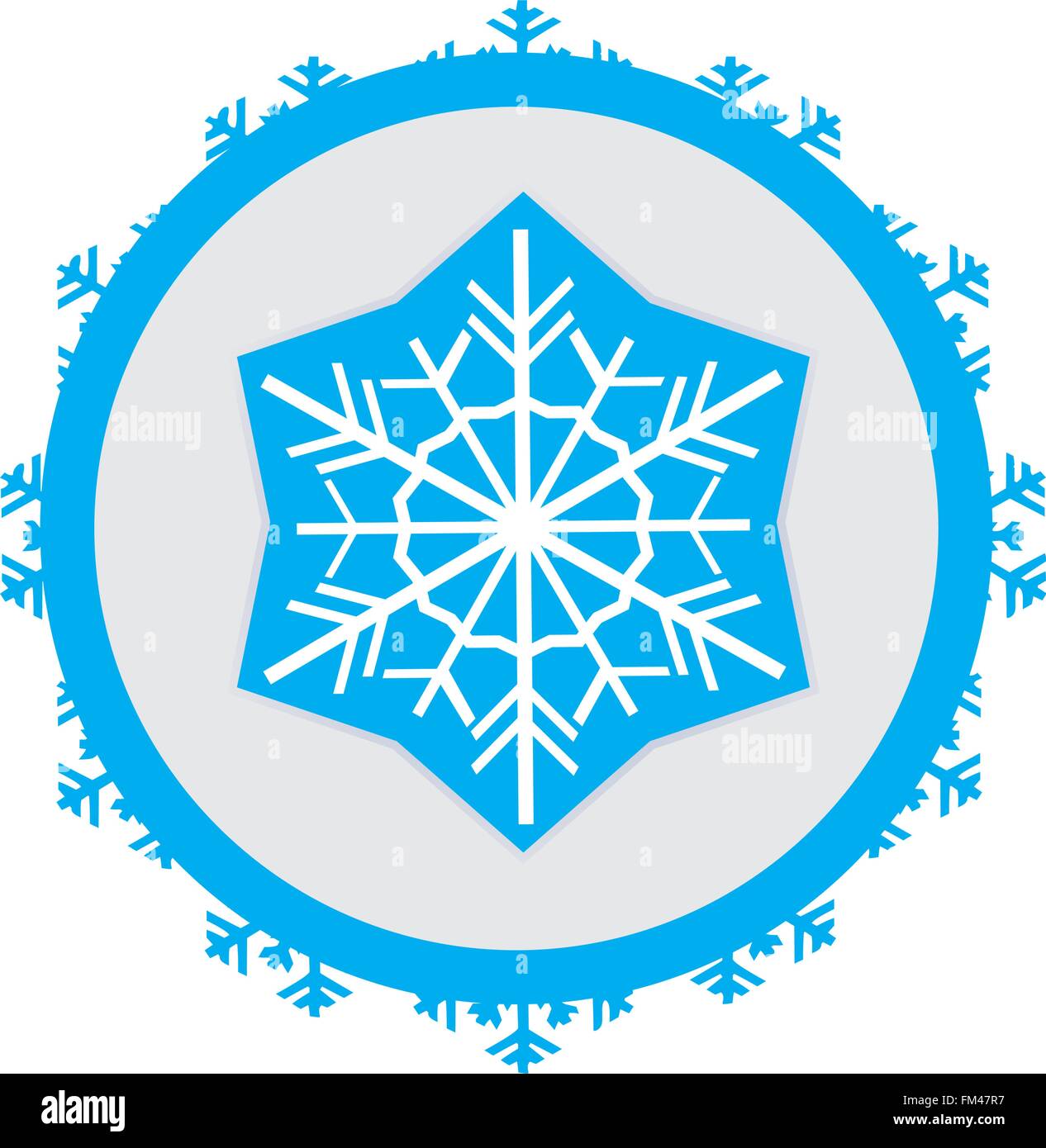 Autocollant isolé avec un flocon de neige bleu sur fond blanc Illustration de Vecteur