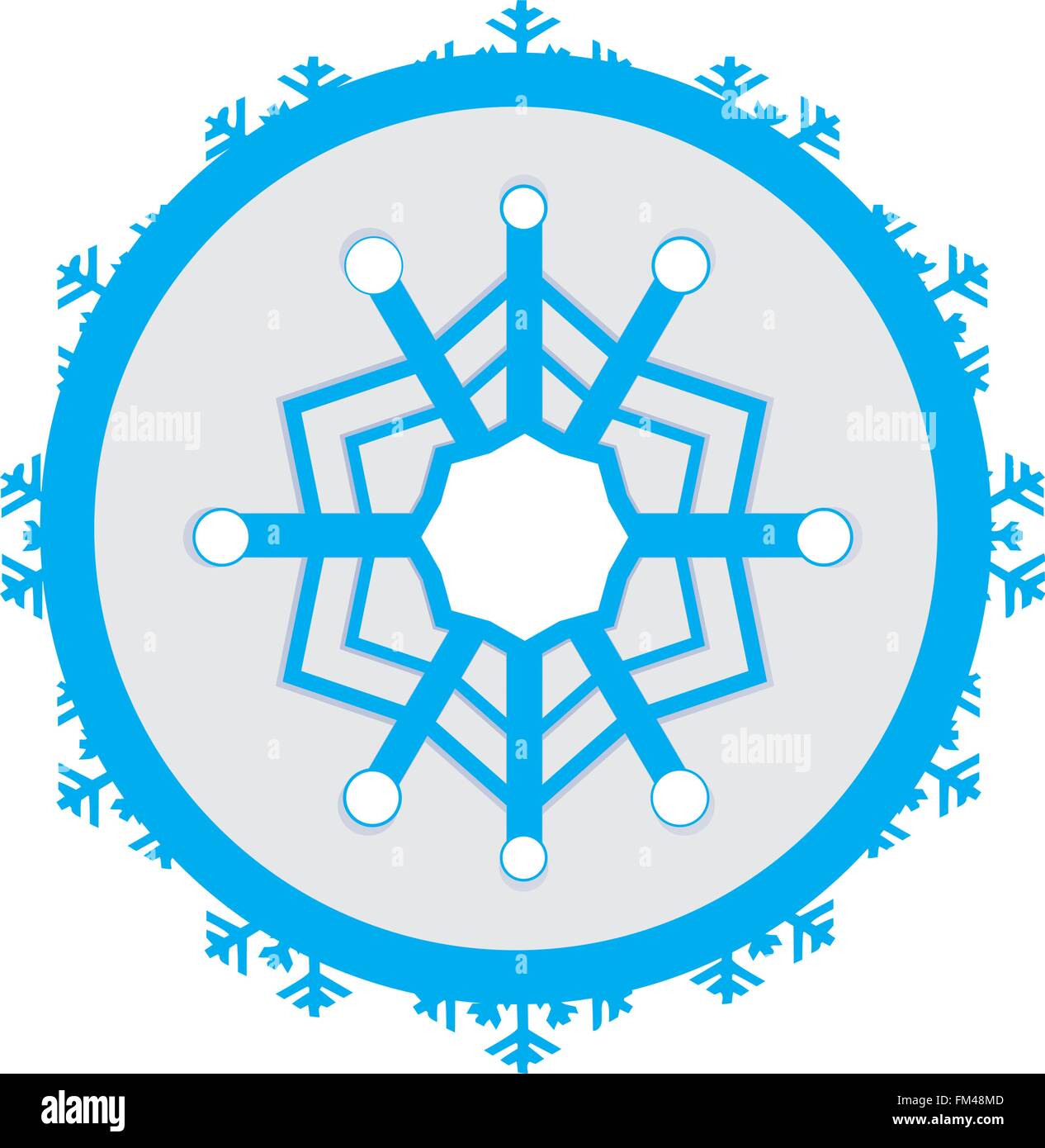 Autocollant isolé avec un flocon de neige bleu sur fond blanc Illustration de Vecteur