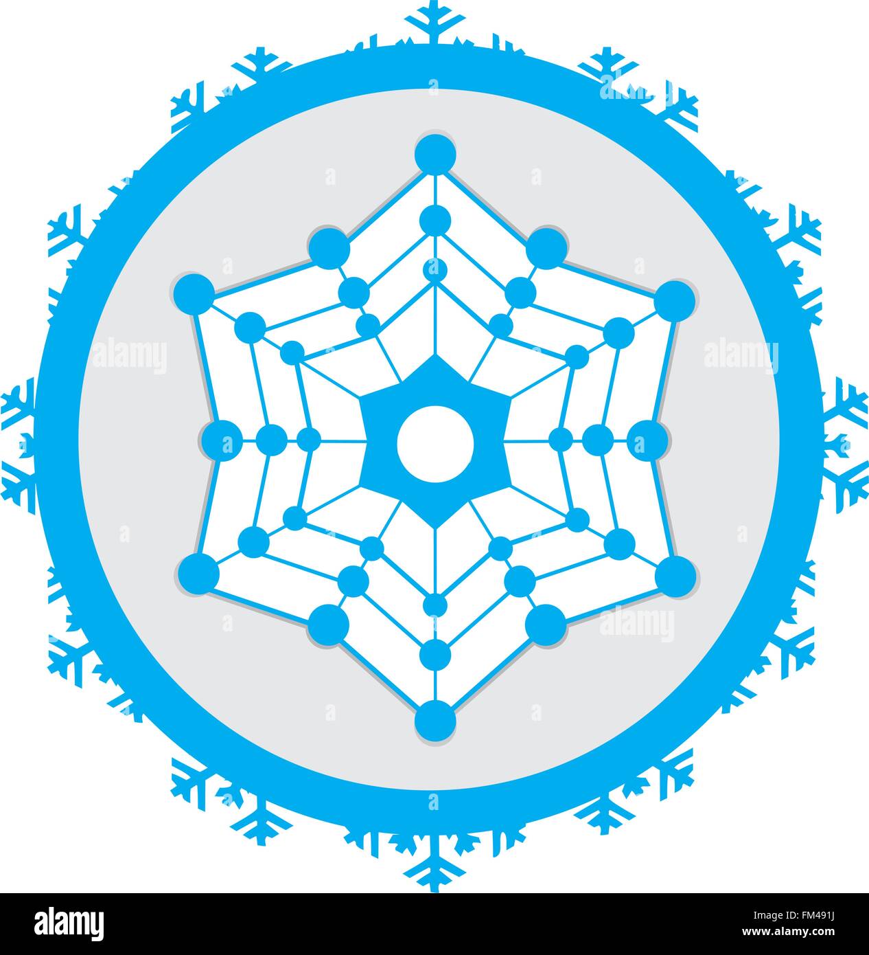 Autocollant isolé avec un flocon de neige bleu sur fond blanc Illustration de Vecteur