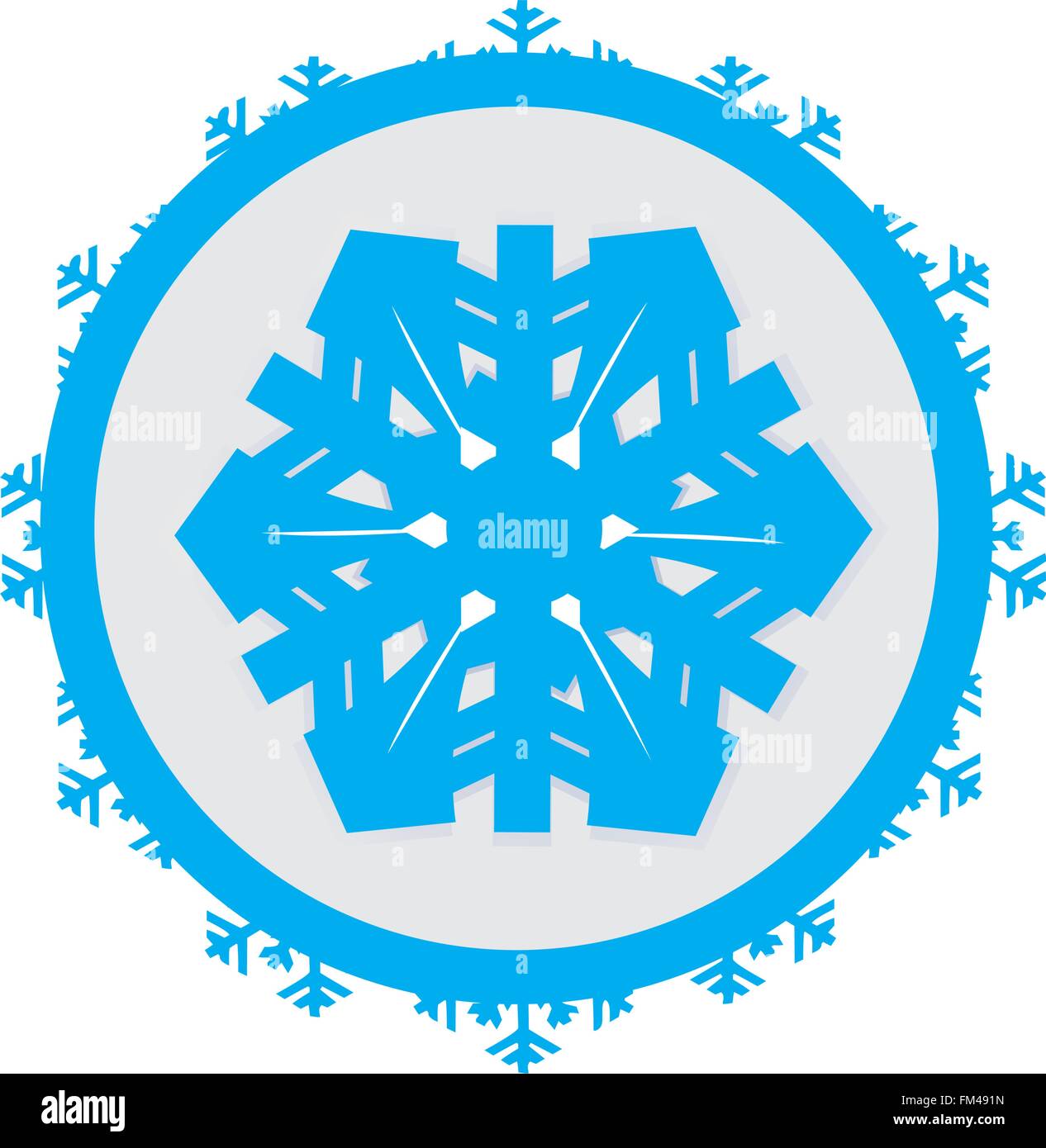 Autocollant isolé avec un flocon de neige bleu sur fond blanc Illustration de Vecteur