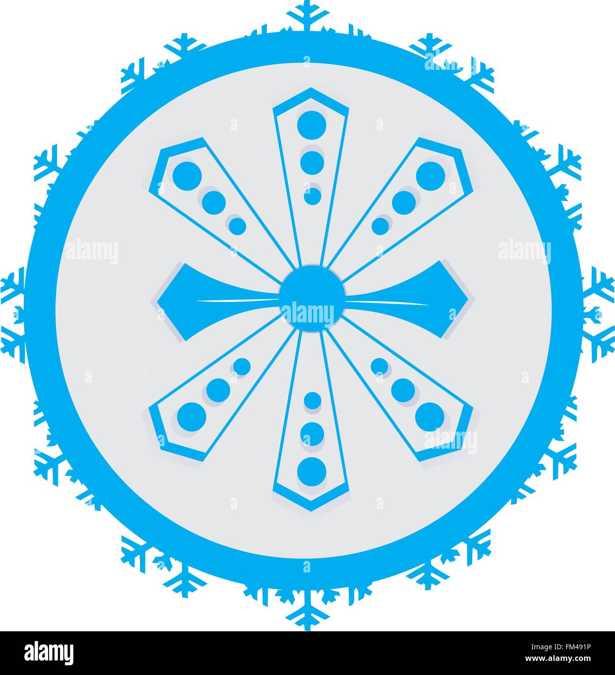 Autocollant isolé avec un flocon de neige bleu sur fond blanc Illustration de Vecteur