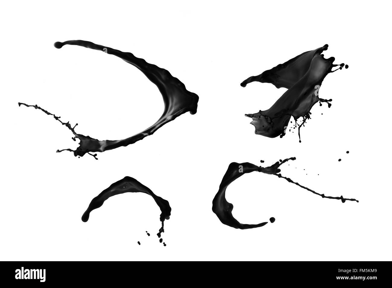 Peinture noire splash set isolé sur fond blanc Banque D'Images