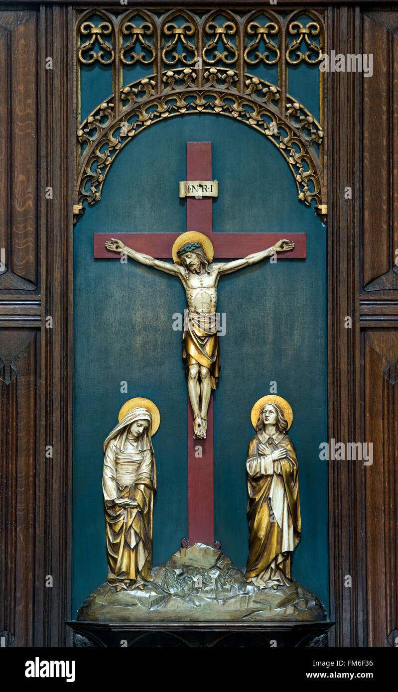 Jésus Christ crucifié sur la croix autel de bord. La cathédrale de Wells, Somerset, Angleterre Banque D'Images