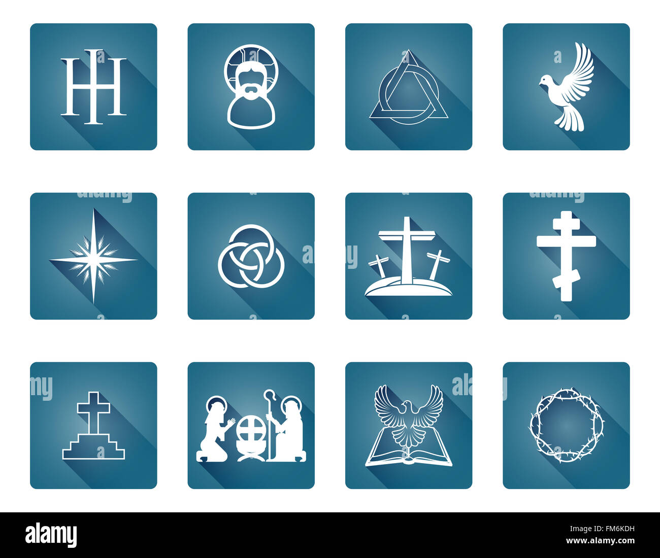 Un ensemble d'icônes et symboles religieux chrétiens y compris crèche Banque D'Images