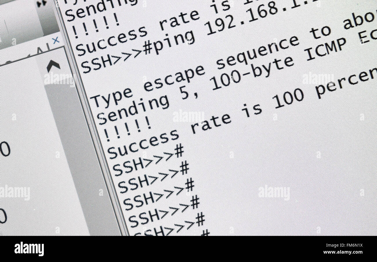 Connexion SSH établie - secure shell avec sortie ping Banque D'Images