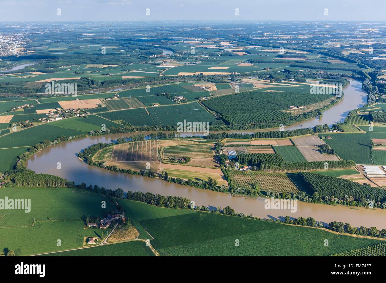 France, Lot et Garonne, Meihan sur Garonne, la Garonne plain (vue aérienne) Banque D'Images