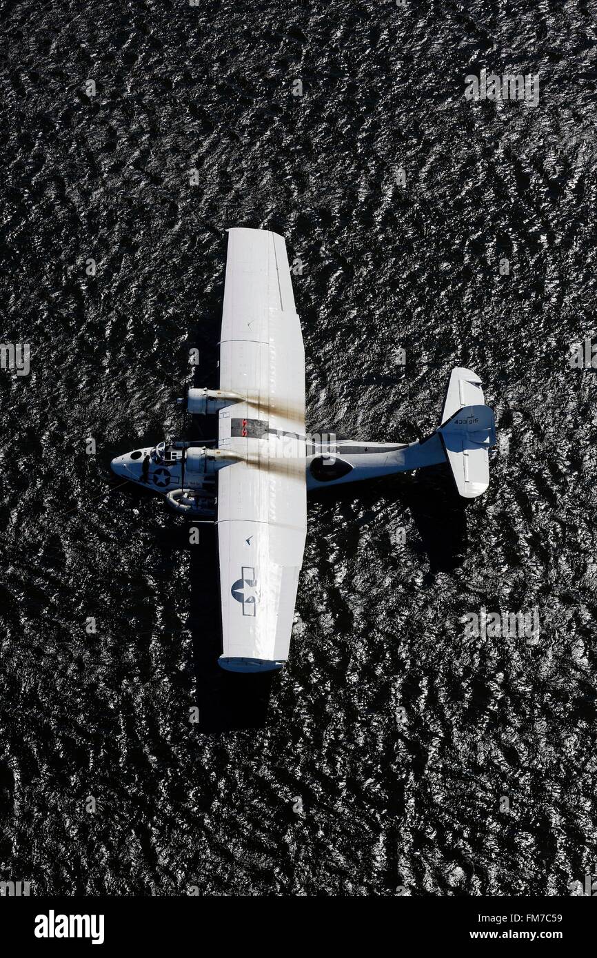 France, Gironde, bassin d'Arcachon, lac de Biscarosse (vue aérienne), ancien hydravion Consolidated PBY-5 Catalina (vue aérienne) Banque D'Images