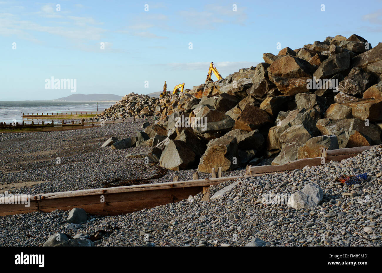 Les défenses contre les inondations dans la région de Borth, Aberystwyth, Pays de Galles Banque D'Images