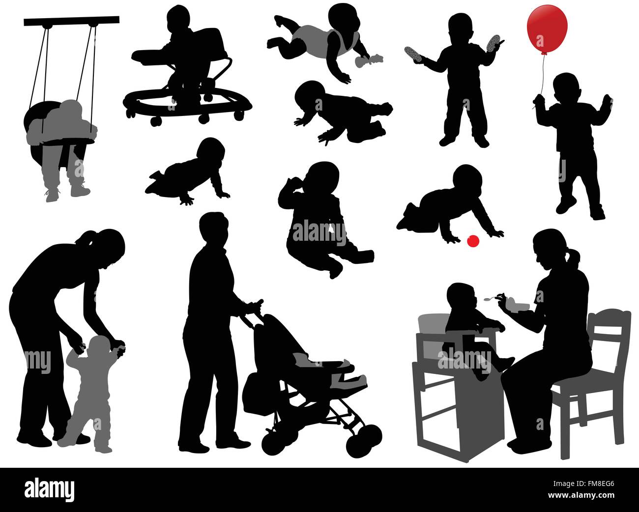Les bébés et les tout-petits - vector silhouettes Illustration de Vecteur