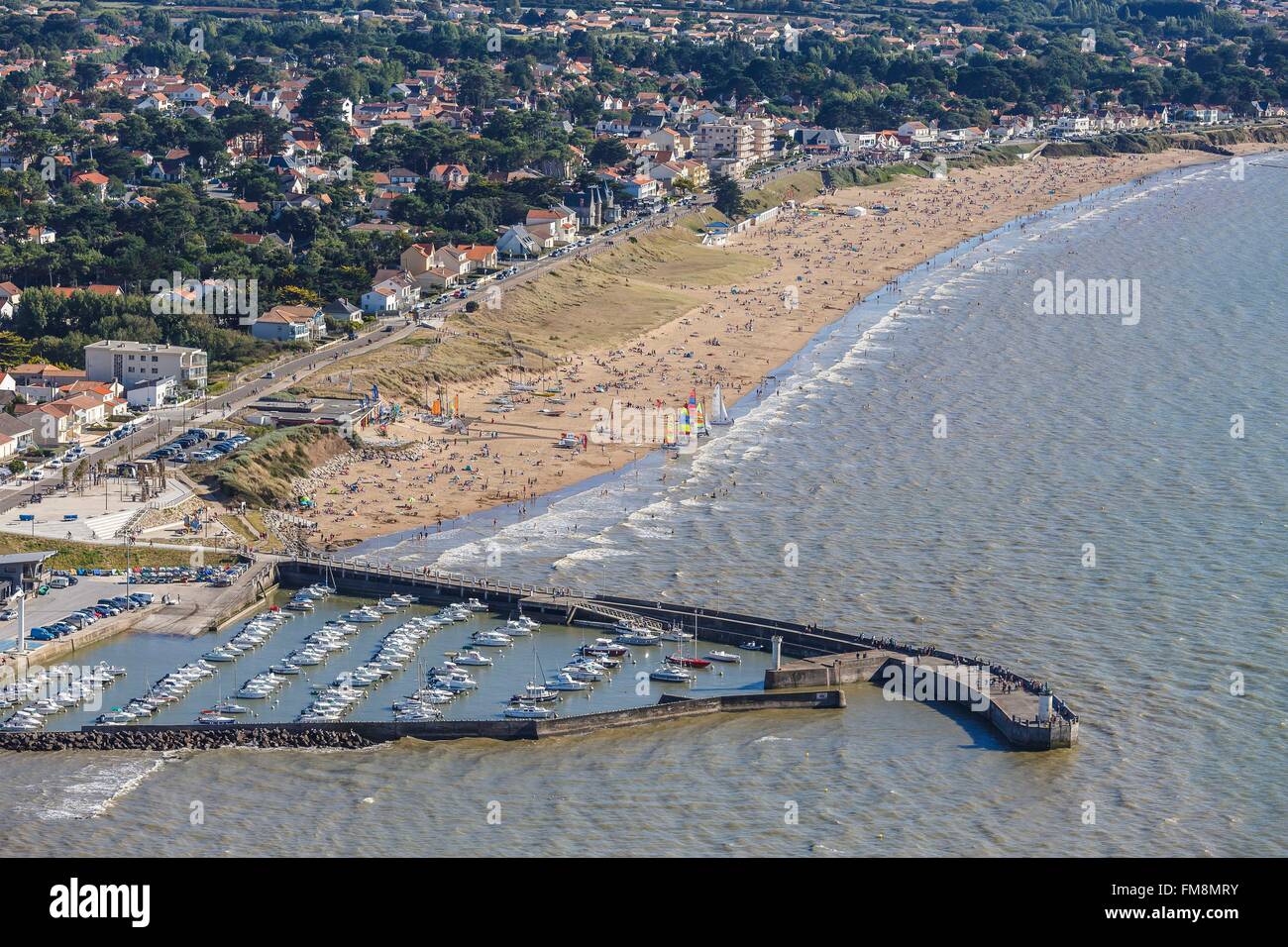 France, Loire Atlantique, Saint Michel Chef Chef, Tharon plage et marina Comberge (vue aérienne) Banque D'Images