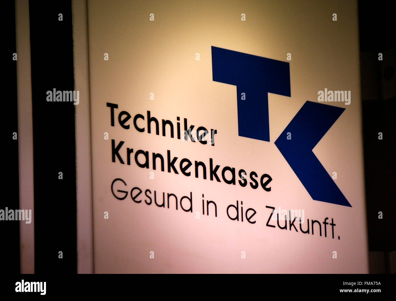 Markenname : 'TK Techniker Krankenkasse", décembre 2013, Berlin. Banque D'Images