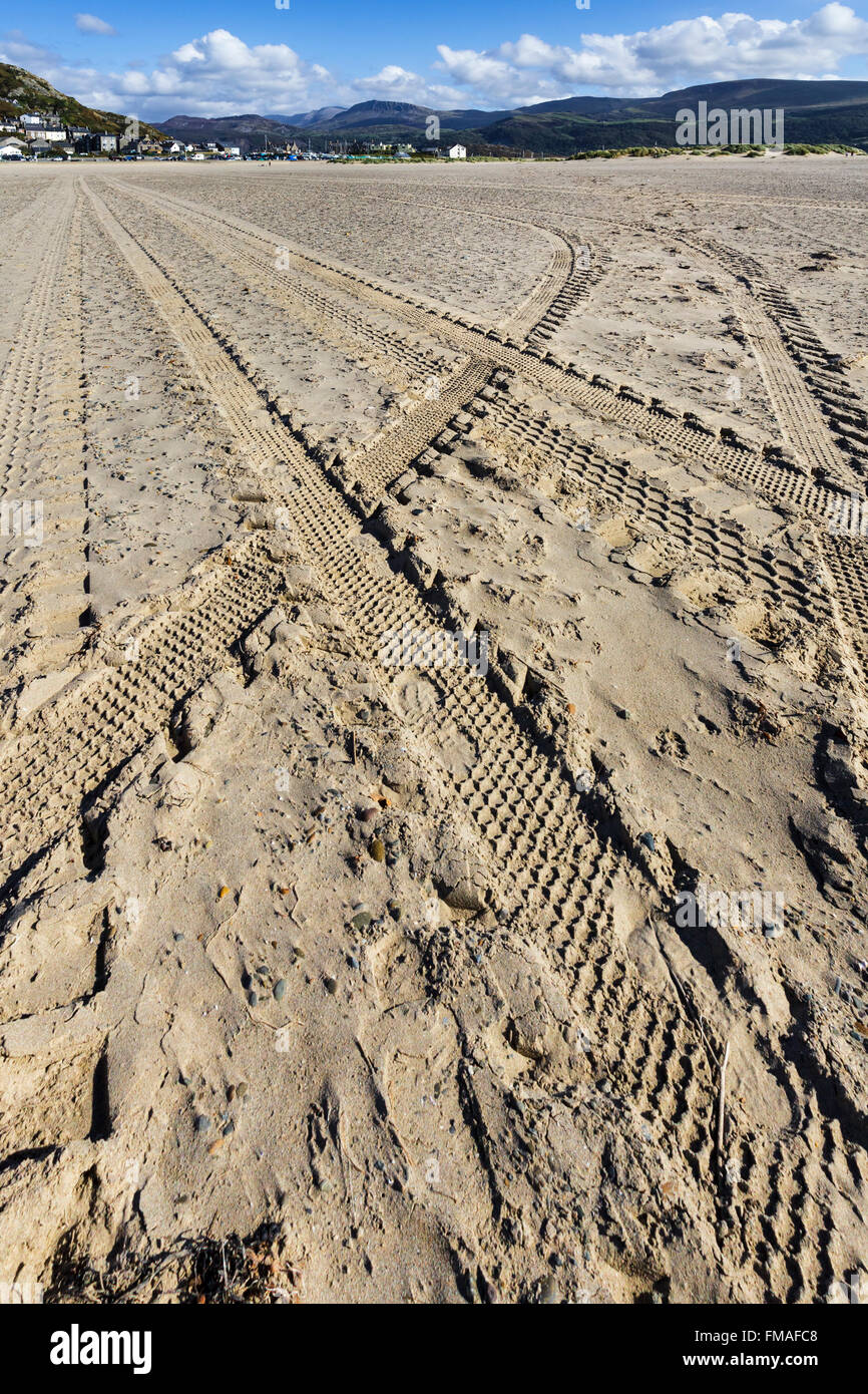 Les chenilles du véhicule dans le sable. Banque D'Images