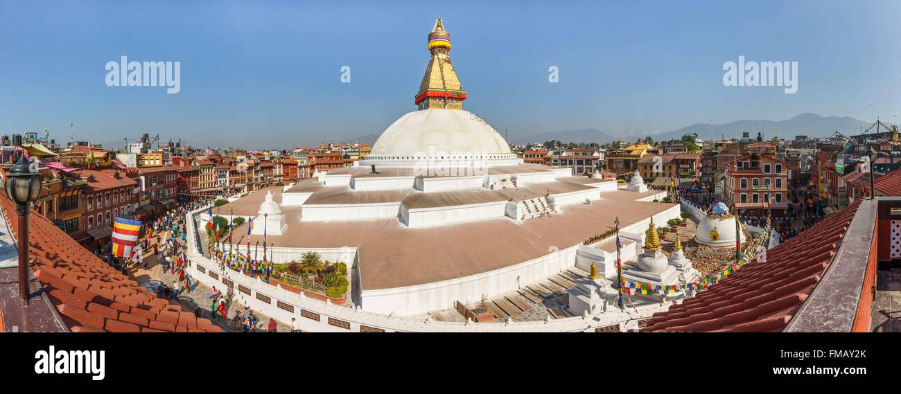 Le Népal, zone Bagmati, Boudhanath, inscrite au Patrimoine Mondial de l'UNESCO, le stupa Banque D'Images